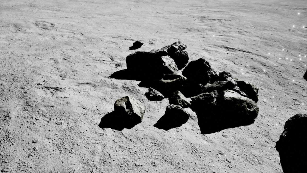Synthetic lunar rock field rendered in Unreal Engine